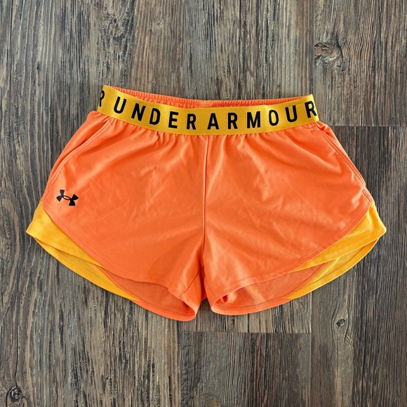 Under Armour Play Up 3.0 Shorts Womens XS Sunset Boulevard Orange Loose Pockets - Picture 1 of 8